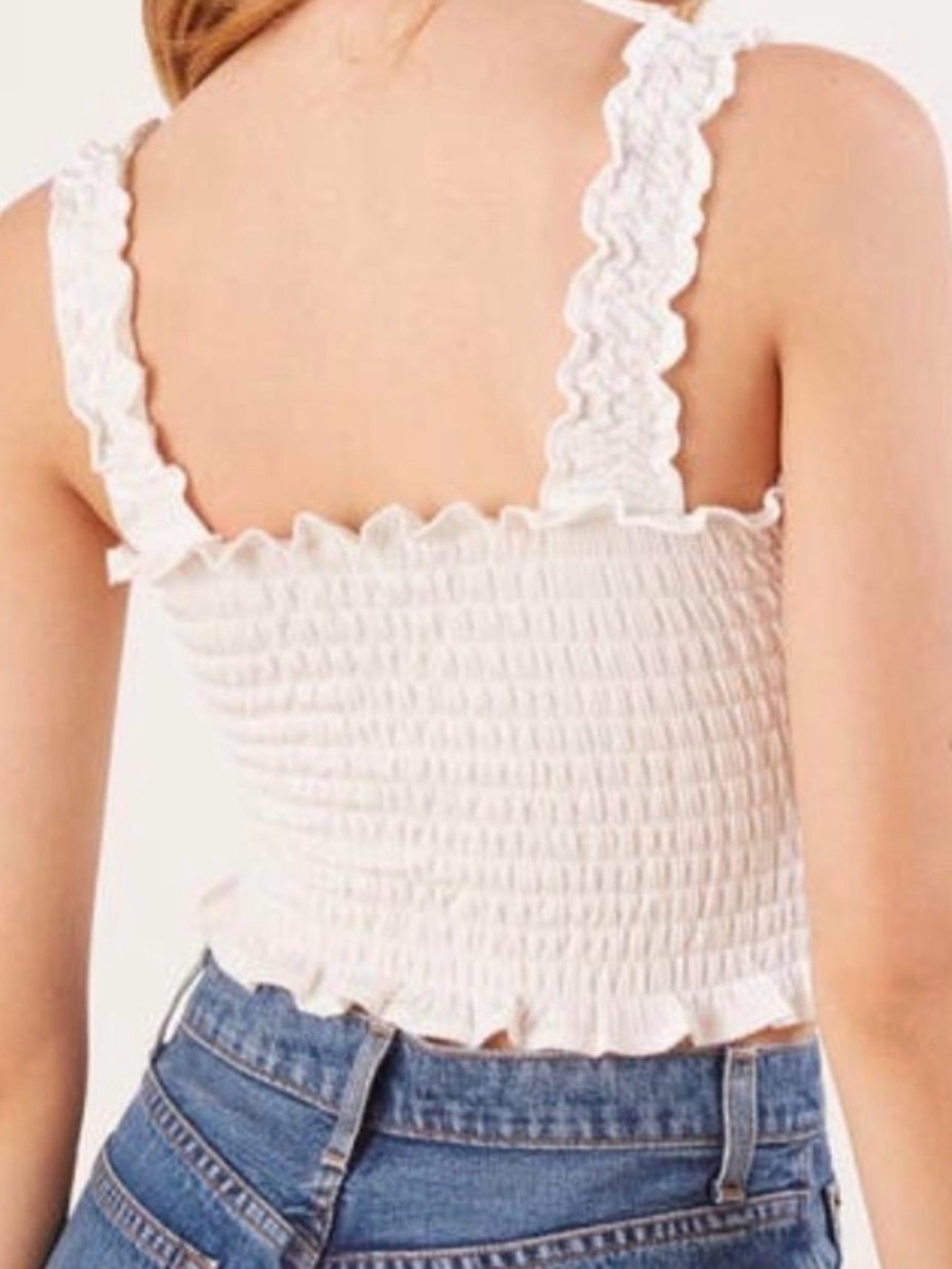 Reformation White Smocked Ruffle Crop Tank - Picture 2 of 6